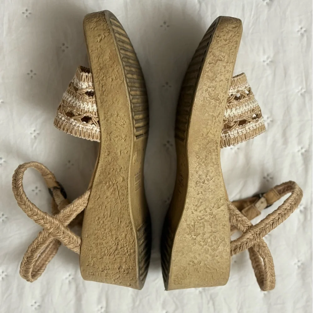 Lower East Side Platform Boho Wedge Straw Weaved Sandals Ankle Straps Size 7.5